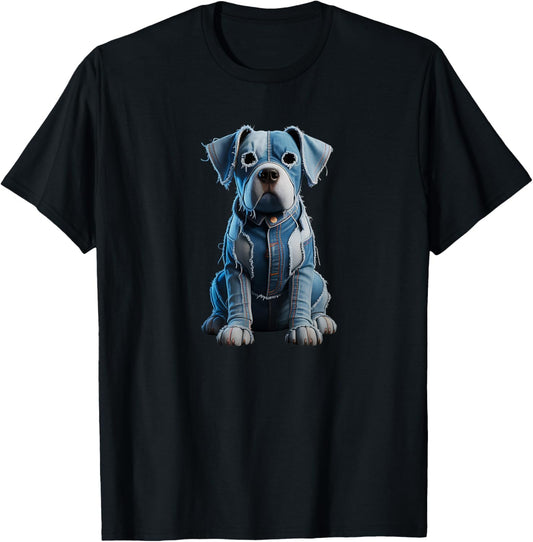 Funny dog pattern denim patchwork art T-Shirt