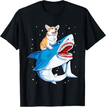 Corgi Riding Shark T-Shirt