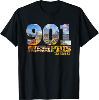 Area Code 901 Memphis Tennessee Skyline Art Tennesseean Town T-Shirt
