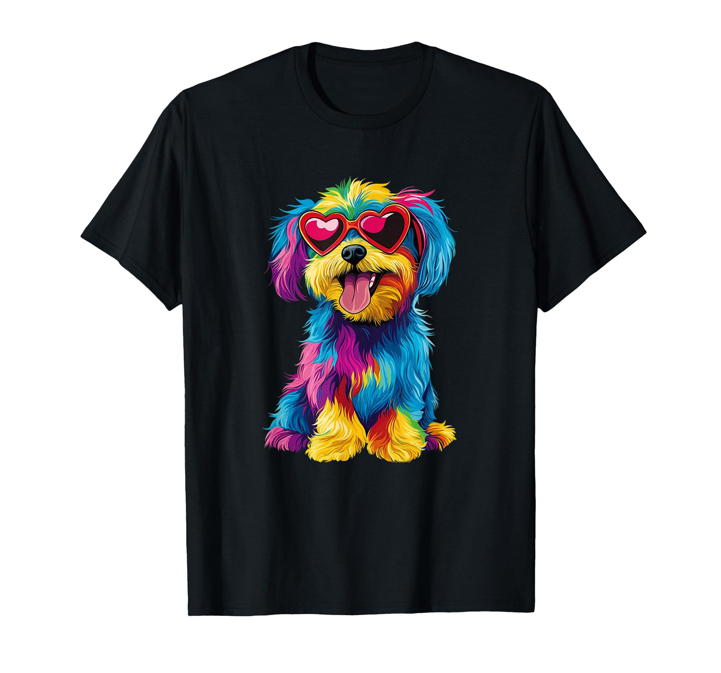Rainbow Cute Dog Wearing Glasses Heart Puppy Love Dog Funny T-Shirt