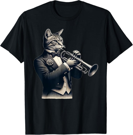 Cute Cat Playing Trumpet Musician Music T-Shirt
