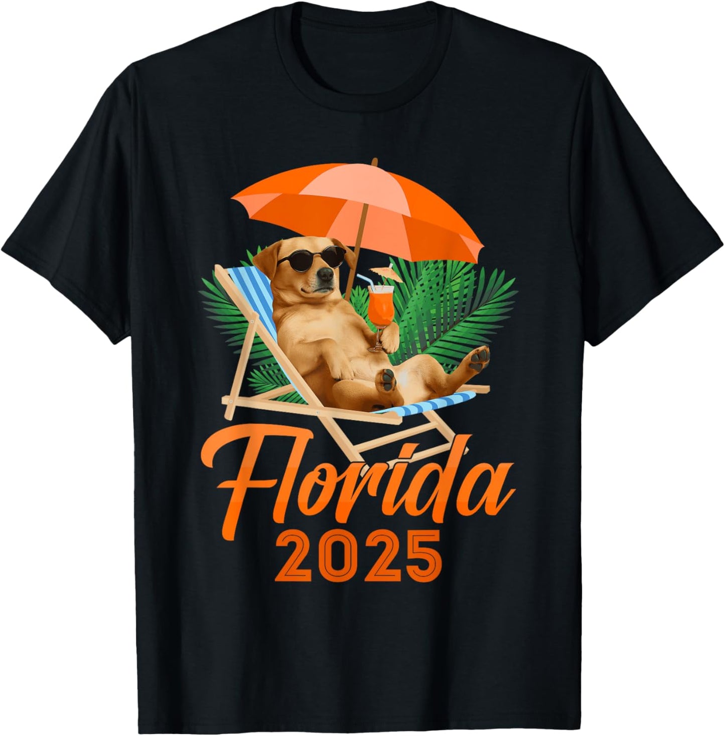 Florida 2025 Dog Relaxing On A Beach Chair Summer Vacation T-Shirt