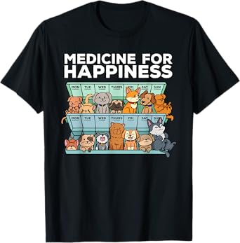 medicine for happiness pill box animals dog pals Men Women T-Shirt