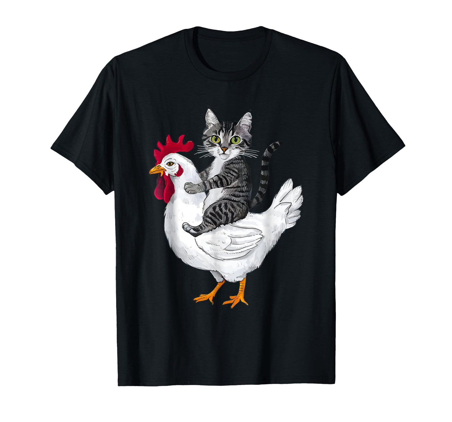Funny Cat Riding Chicken T-Shirt for Men Women Girls Kids