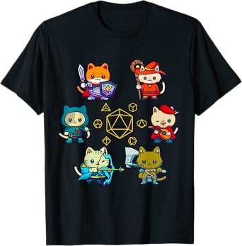 RPG Gamer Cats D20 Dice Nerdy Geek Cat Men Women Kids T-Shirt