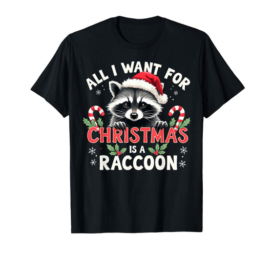 Xmas Lighting Santa I Want For Christmas Is A Raccoon T-Shirt