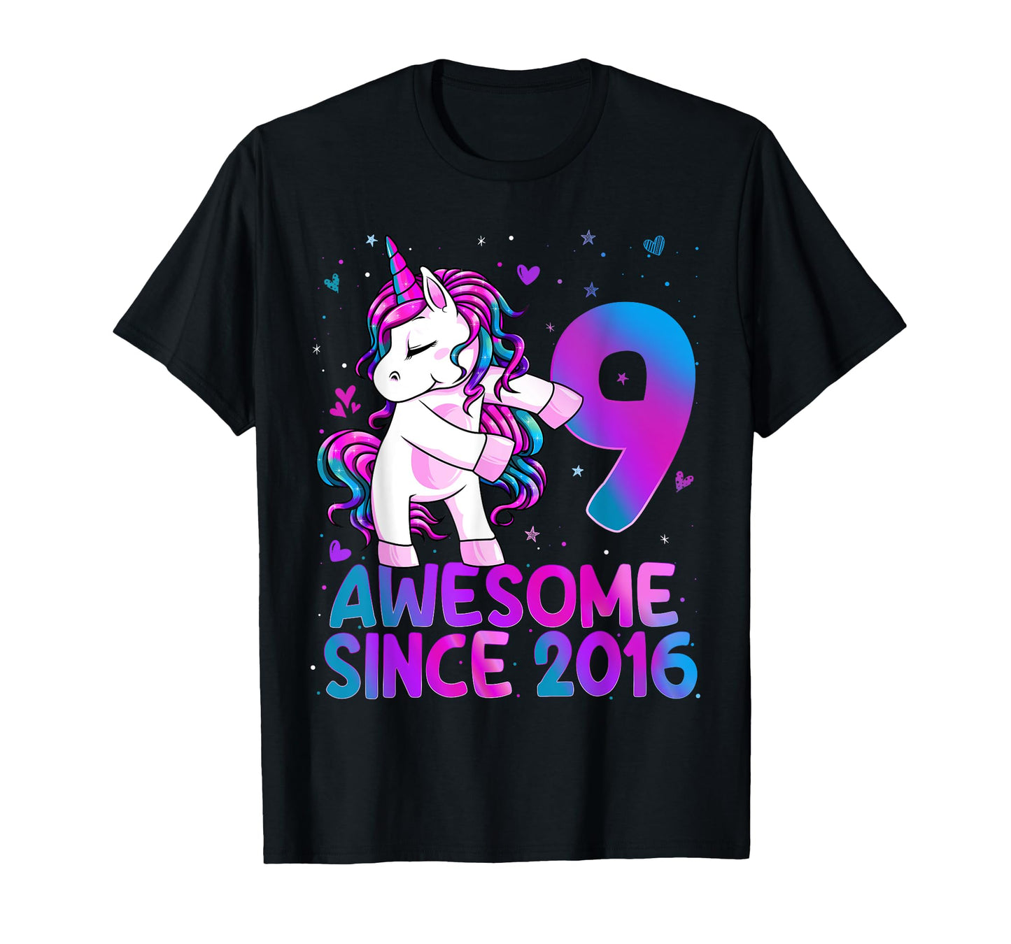 Flossing Unicorn 9 Year Old 9th Birthday Girl Unicorn Party T-Shirt