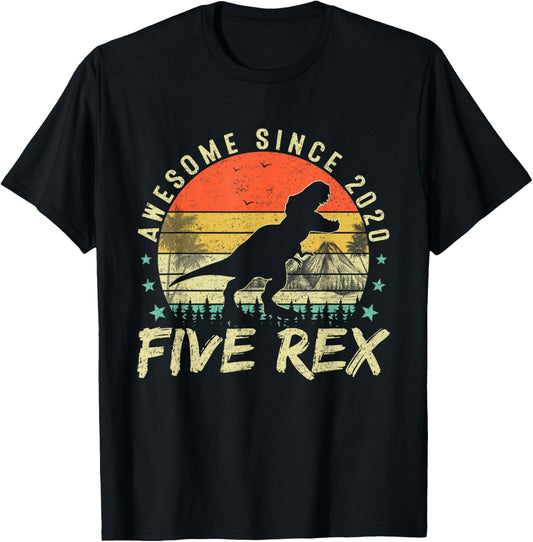 Five Rex 5th Birthday Boy Awesome Since 2020 5 Year Old T-Shirt