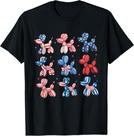 Balloon Dog 4th Of July Patriotic American USA Flag T-Shirt