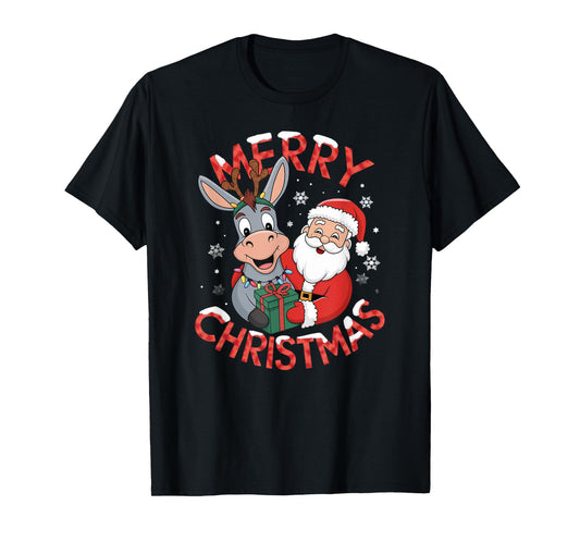 Cute Xmas Donkey Santa on Donkey Christmas T-Shirt