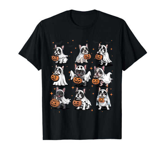 Cute Fall French Bulldog Ghost Costume Dog Lover Halloween T-Shirt
