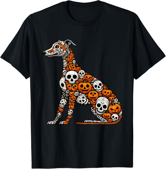 Skulls Carved Pumpkins Halloween Whippet Cute Shape T-Shirt