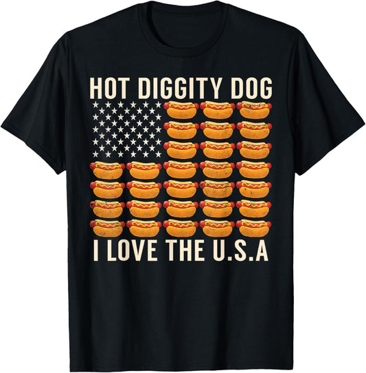 Hot Diggity Dog I Love The USA Funny Wiener 4th Of July T-Shirt