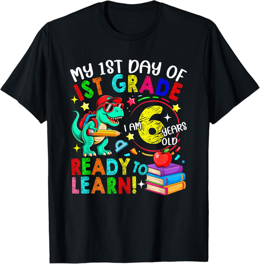 1st Day Of 1st Grade 6 Years Old Cute T-rex Back To School T-Shirt