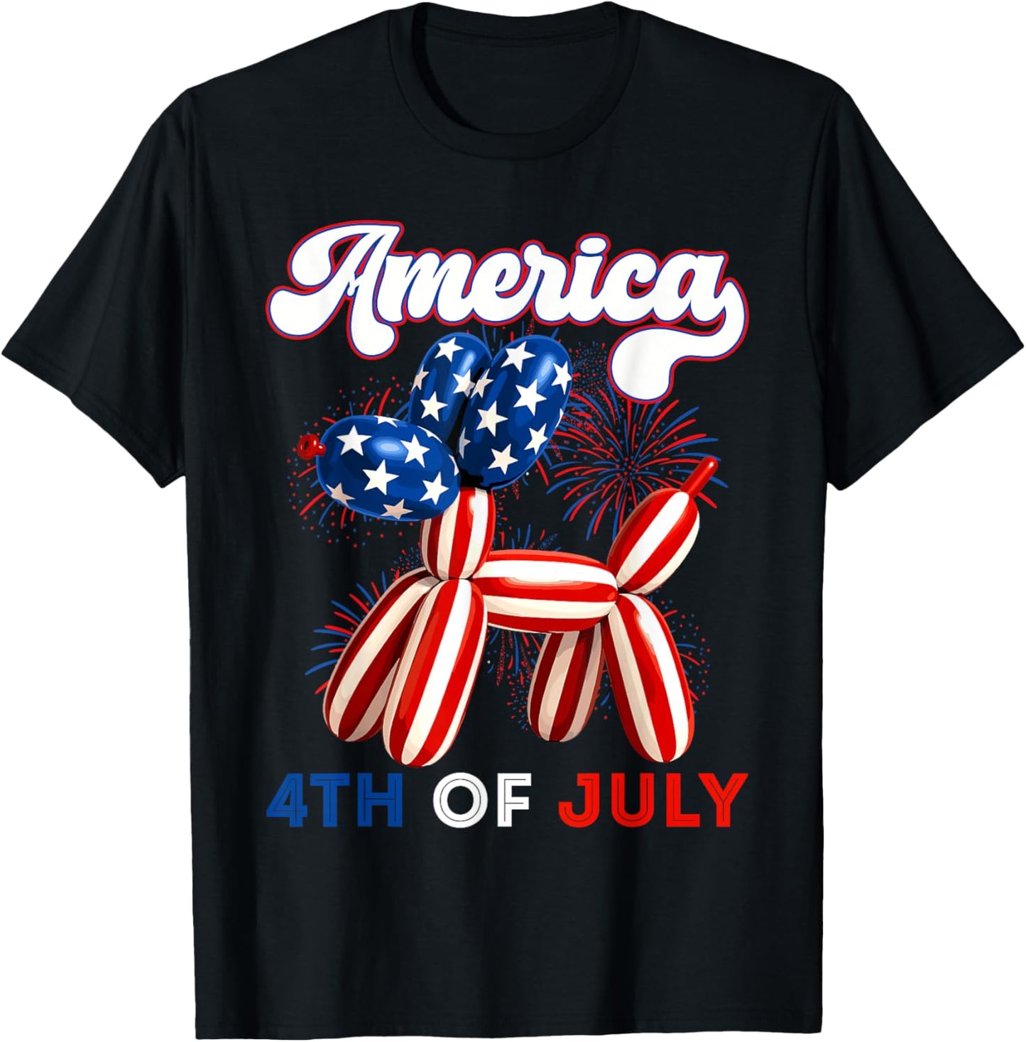 Cute America USA Independence Day 4th Of July Dog Balloon T-Shirt