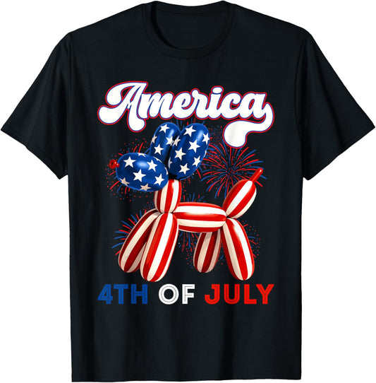 Cute America USA Independence Day 4th Of July Dog Balloon T-Shirt