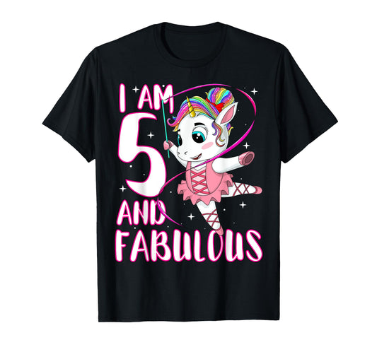 Children I Am 5 and Fabulous Unicorn Birthday Girl T-Shirt