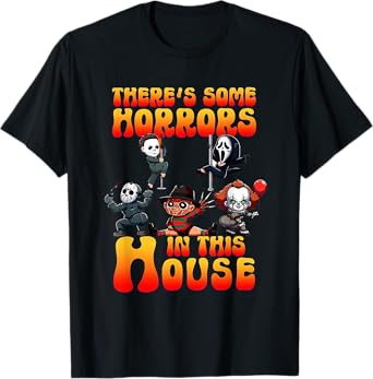 There's Some Horrors In This House Funny Horror Characters T-Shirt