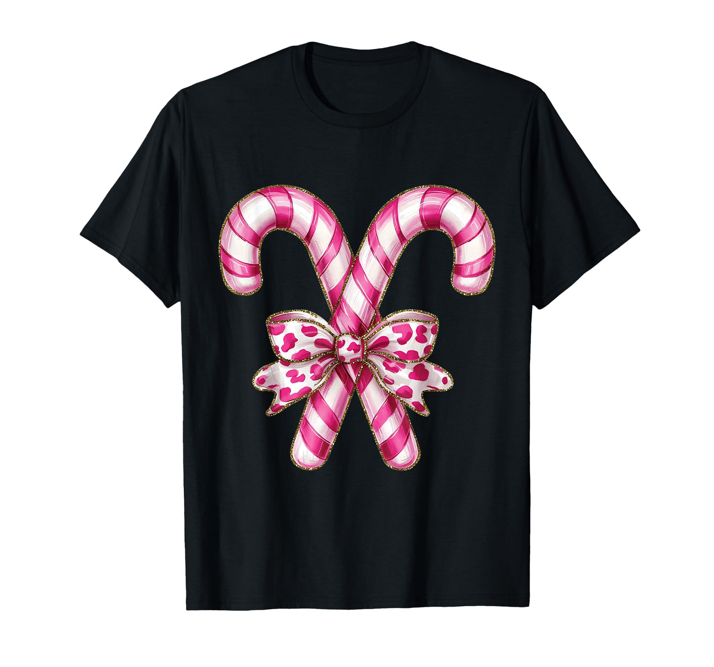 Christmas Candy Cane Coquette Bow Xmas Holiday Women Girls T-Shirt