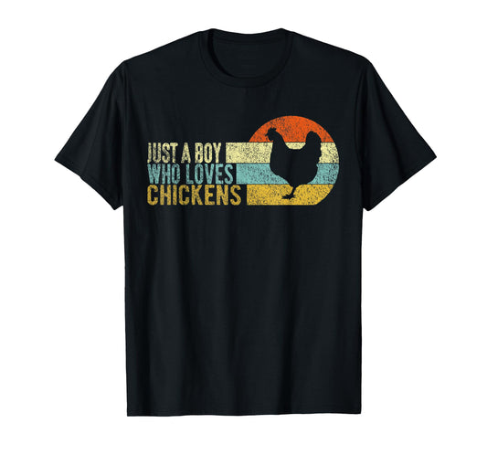Just A Boy Who Loves Chickens Funny Chicken Lover Retro T-Shirt