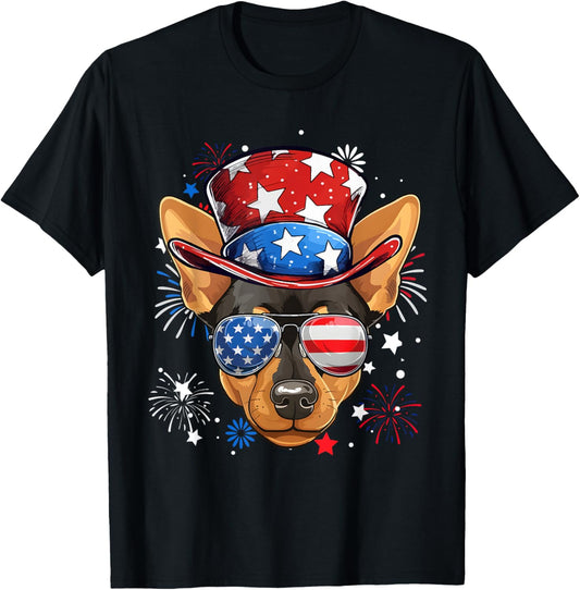Miniature Pinscher Patriotic USA Flag 4th Of July Dog Lover T-Shirt