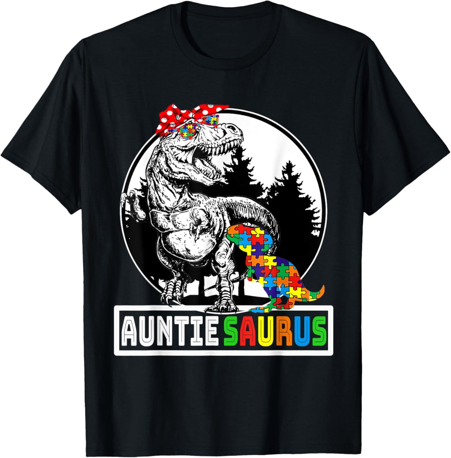 Auntiesaurus T rex Dinosaur Auntie Saurus Autism Awareness T-Shirt