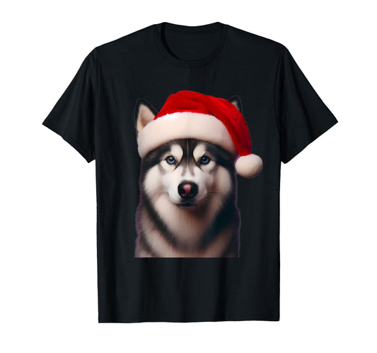 Siberian Husky With Santa Hat Christmas Xmas Dog Owner Lover Men Women Kids T-Shirt