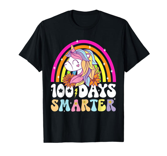 100th Day Of School Teacher 100 Days Smarter Rainbow Unicorn T-Shirt