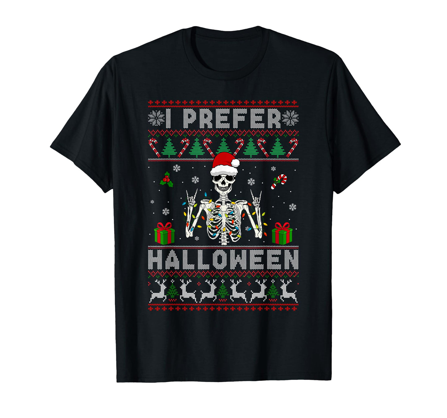 Xmas Holiday Skeleton I Prefer Halloween Christmas Funny T-Shirt