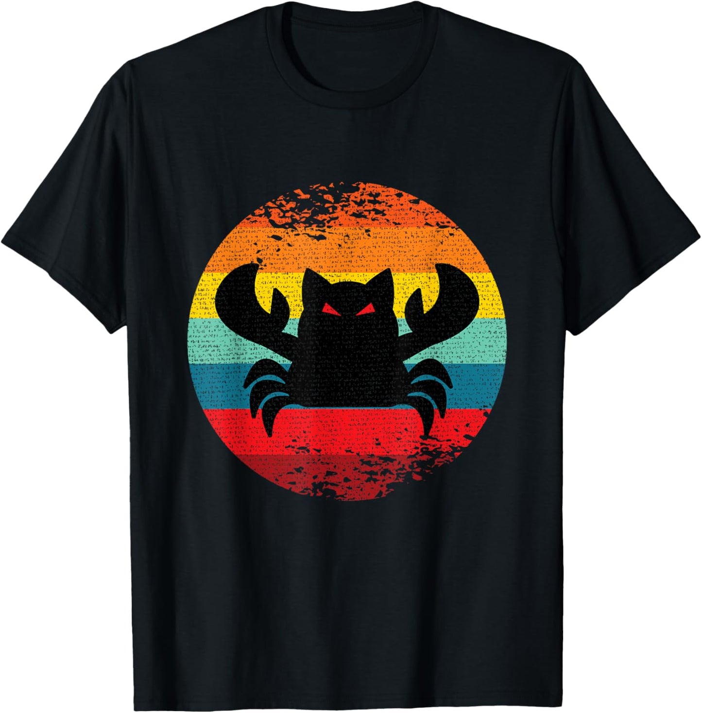 Funny Crab Cat Cryptid Vintage Logo T-Shirt - Unisex-Adults - Black - Small - Short Sleeve - Classic Fit - Cotton Blend