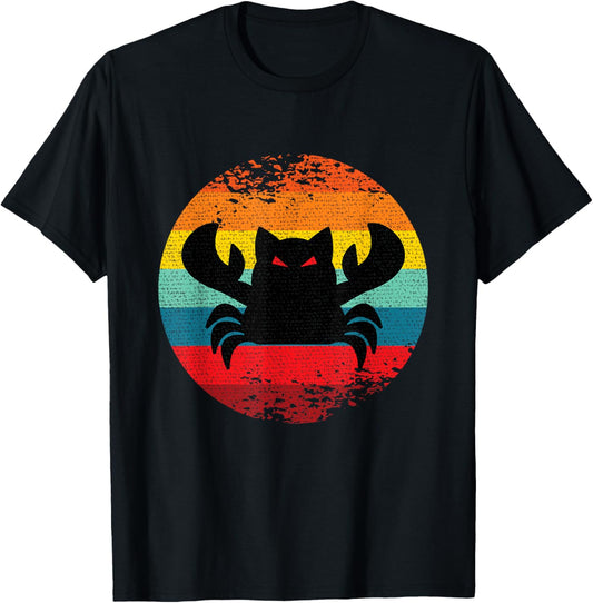 Funny Crab Cat Cryptid Vintage Logo T-Shirt - Unisex-Adults - Black - Small - Short Sleeve - Classic Fit - Cotton Blend