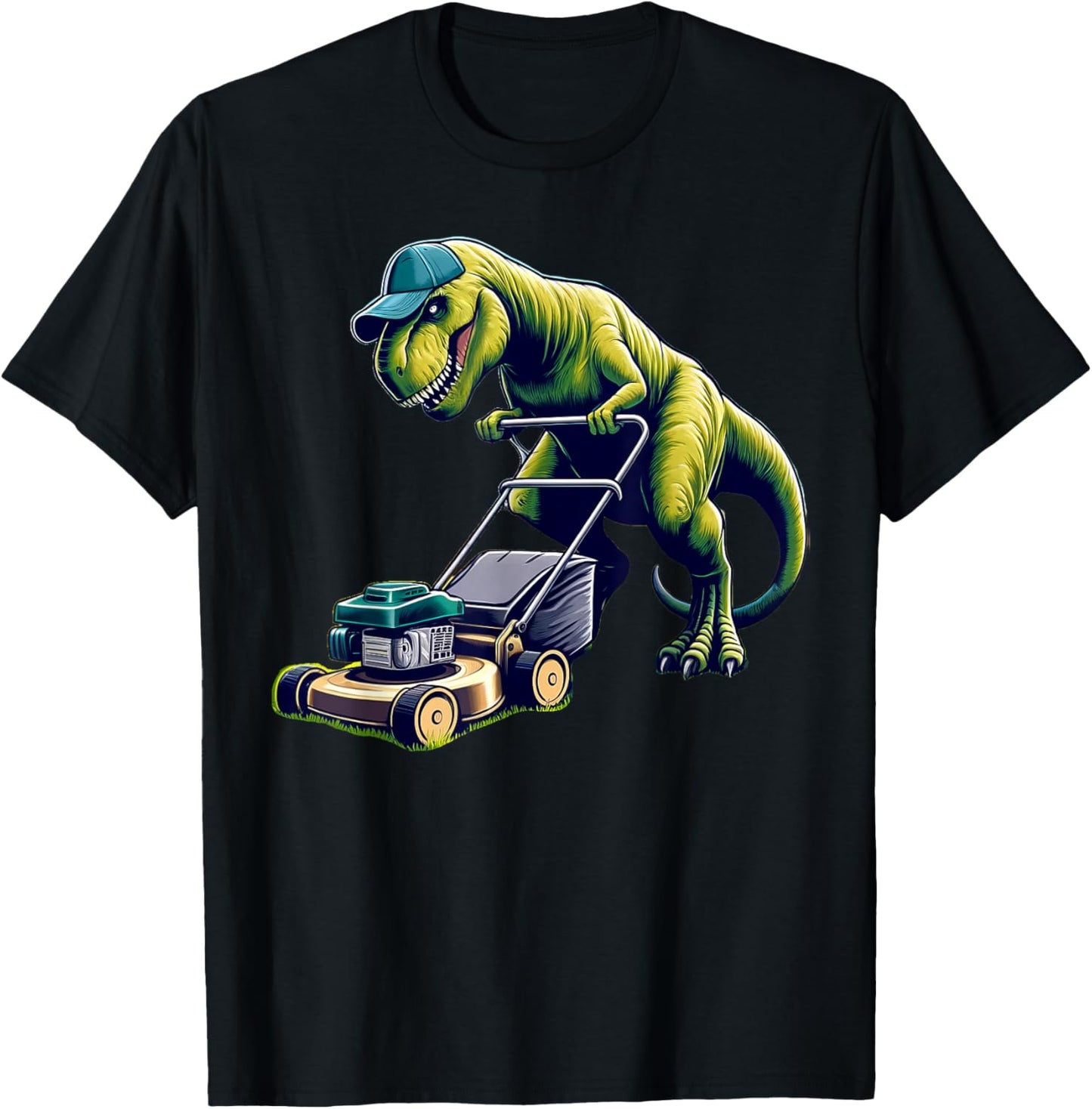 Funny Lawn Mower T-Rex Dinosaur Lawn Mowing Gardening T-Shirt