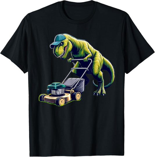 Funny Lawn Mower T-Rex Dinosaur Lawn Mowing Gardening T-Shirt