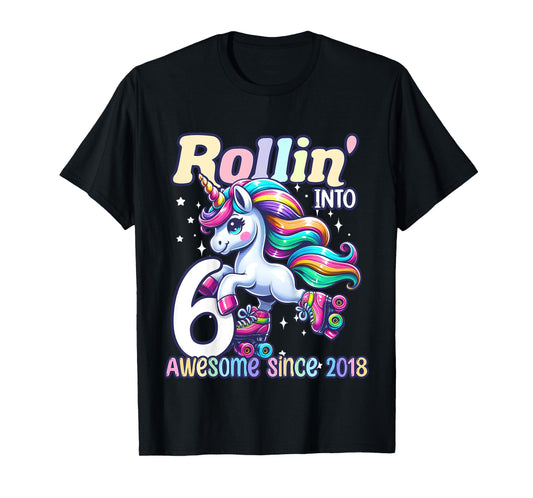 Unicorn 6th Birthday 6 Year Old Roller Skate Party Girls T-Shirt