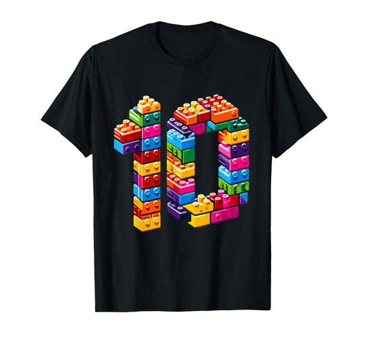 10 Year Old Blocks Building Master Builder 10th Birthday Boy T-Shirt