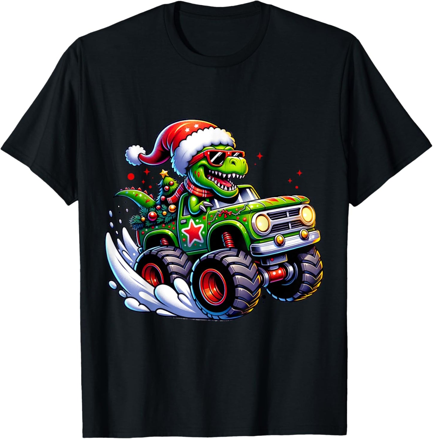 Christmas T Rex Monster Truck Boys Dinosaur Santa Xmas Funny T-Shirt