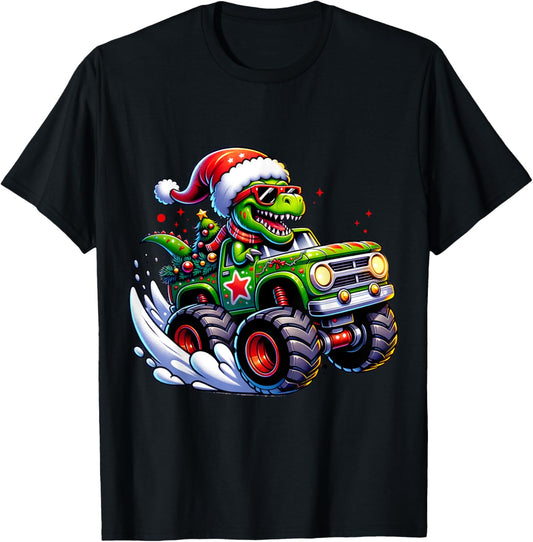 Christmas T Rex Monster Truck Boys Dinosaur Santa Xmas Funny T-Shirt
