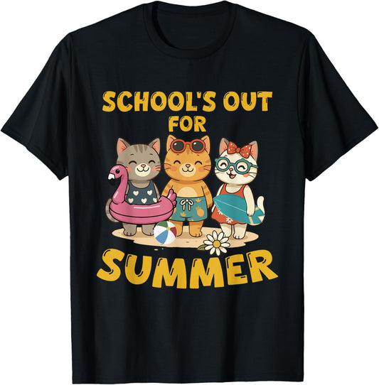 Funny Cats Schools Out For Summer Teacher Last Day Of School T-Shirt