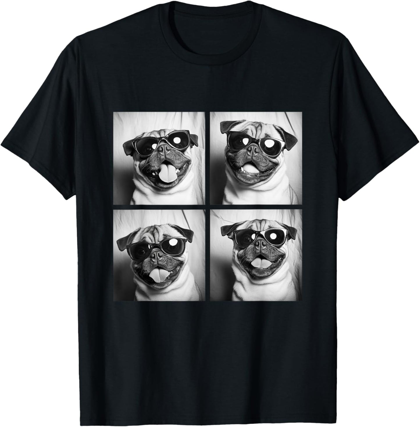 Funny Dogs Cute Pugs with Sunglasses Photo Booth Pets Meme T-Shirt
