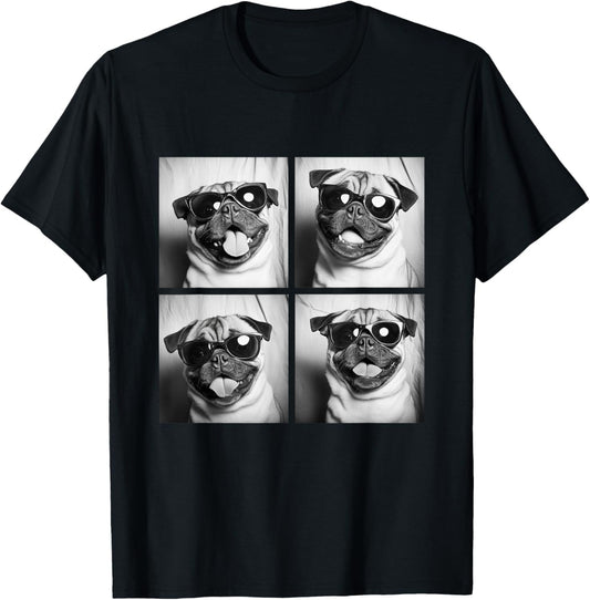 Funny Dogs Cute Pugs with Sunglasses Photo Booth Pets Meme T-Shirt