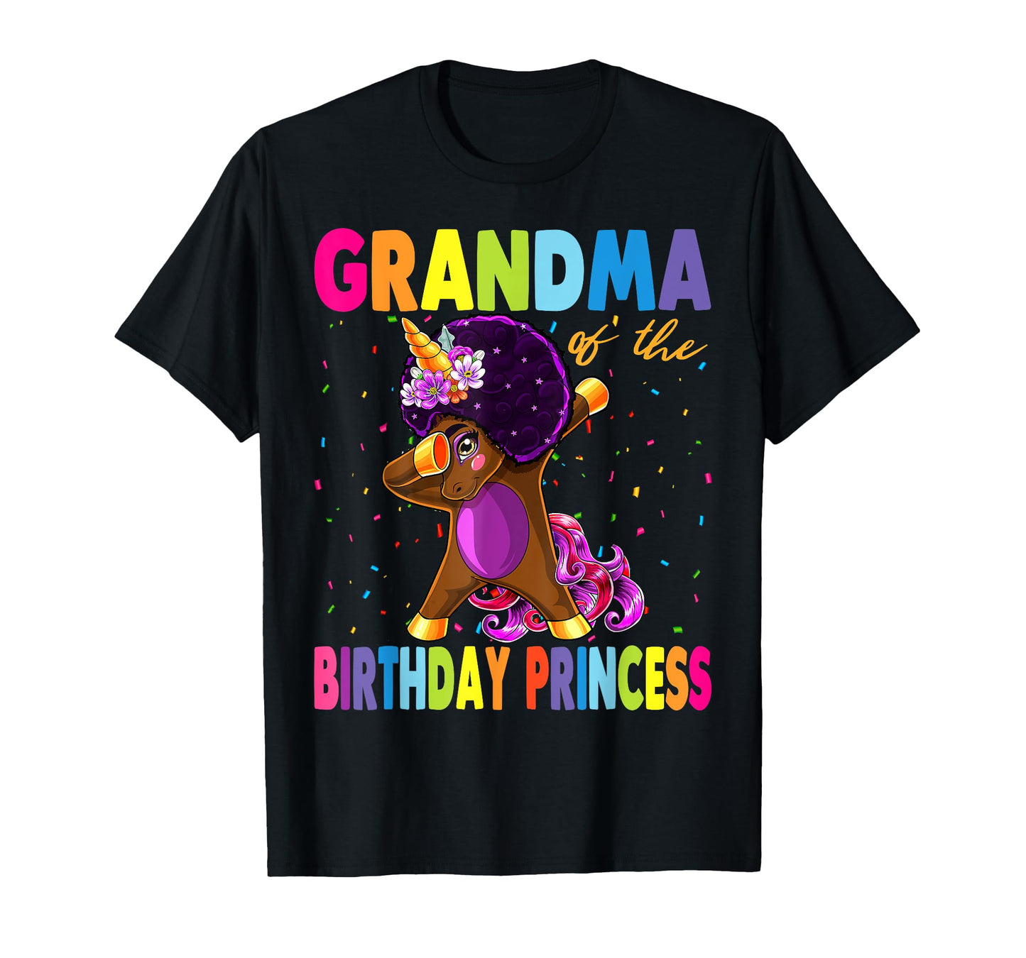 Dabbing Unicorn Afro Grandma of the Birthday Princess T-Shirt