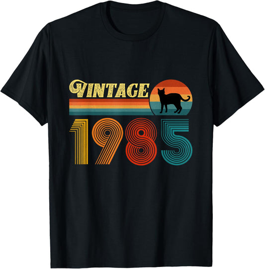 Vintage Funny Cat Shirt Birthday Gift 1985 Men Women 40 Year T-Shirt