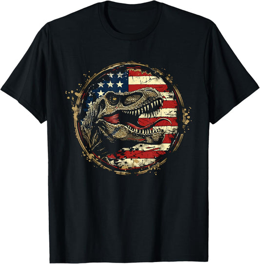 Dinosaur 4th of July America Flag Vintage Amerisaurus Rex T-Shirt for Women Kids Men