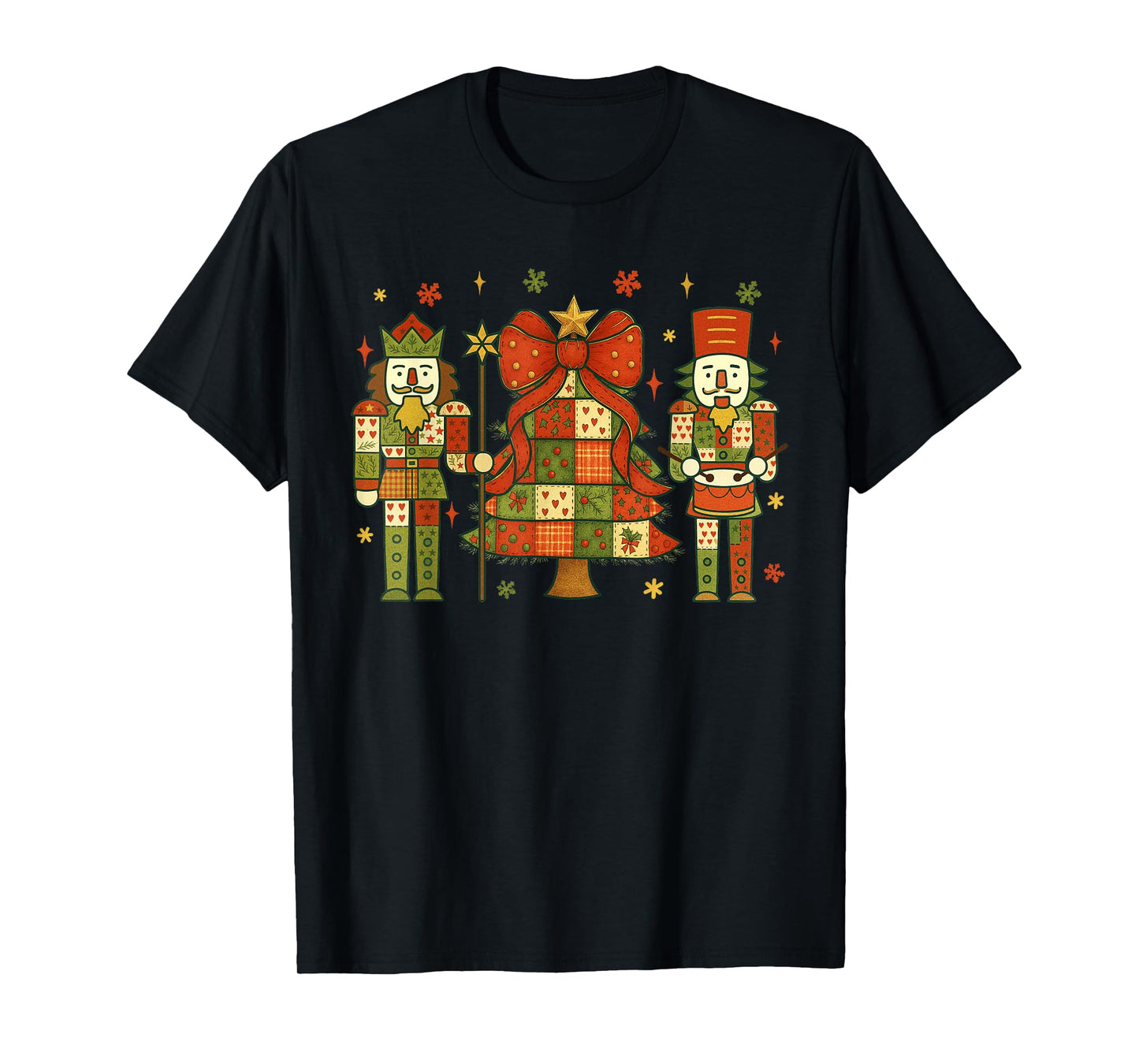 Patchwork Nutcracker Christmas Tree Pink Nutcracker Women T-Shirt