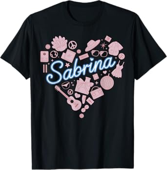 Girl Retro Sabrina First Name Personalized Heart T-Shirt