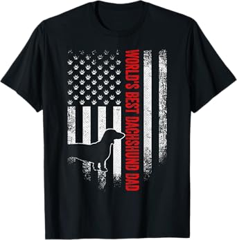 Vintage American Flag World's Best Dachshund Dad Silhouette T-Shirt for Women Men