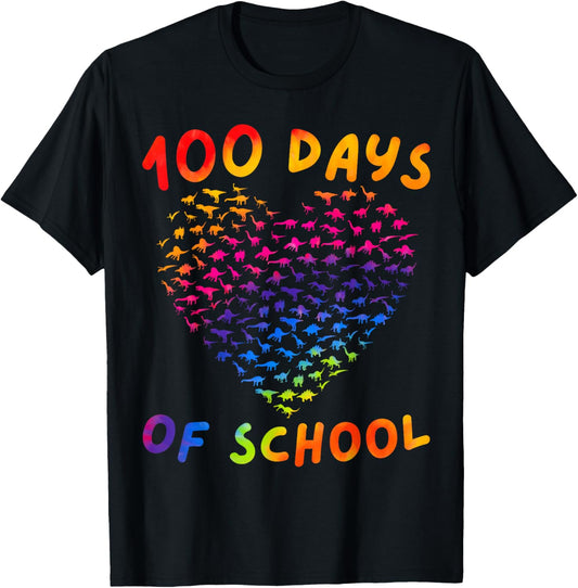 Funny 100th Days of School Dinosaur Lover Rainbow Teacher T-Shirt