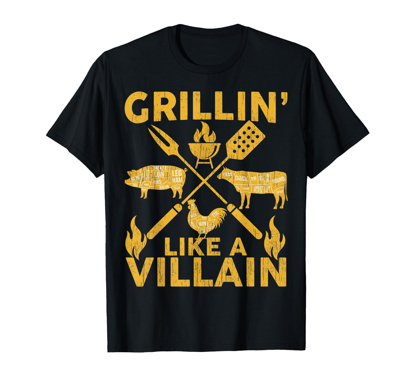 BBQ-Shirt Funny Grillin Like A Villain Barbecue Grilling Men T-Shirt