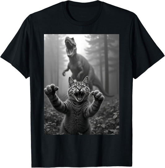 Cat Selfie With T-Rex Dinosaur T-Shirt