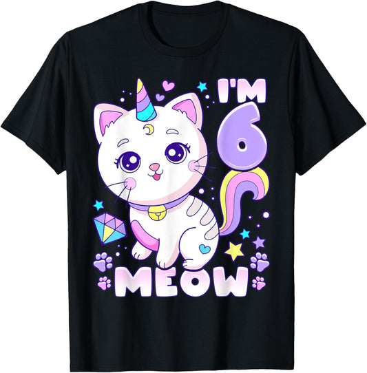 Birthday girl 6 years old, cat, unicorn, 6th birthday T-Shirt